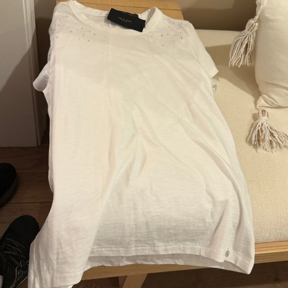 Rag & Bone White Studded Short Sleeve Tee - Picture 2 of 2
